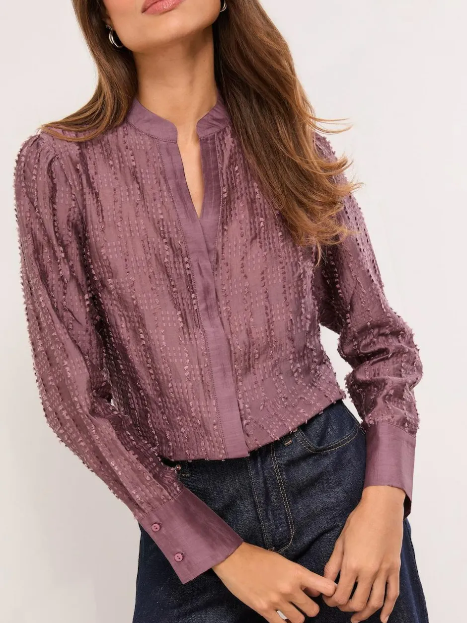 Lipsy Purple Button Down Burnout Detail Shirt Hot