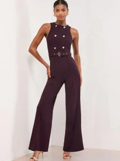 Lipsy Purple Military Button Sleeveless Belted Jumpsuit