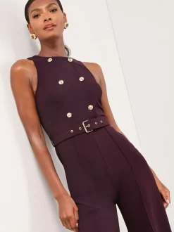 Lipsy Purple Military Button Sleeveless Belted Jumpsuit