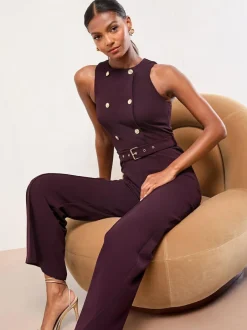 Lipsy Purple Military Button Sleeveless Belted Jumpsuit