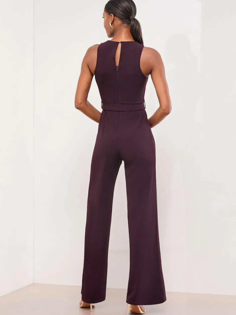 Lipsy Purple Military Button Sleeveless Belted Jumpsuit