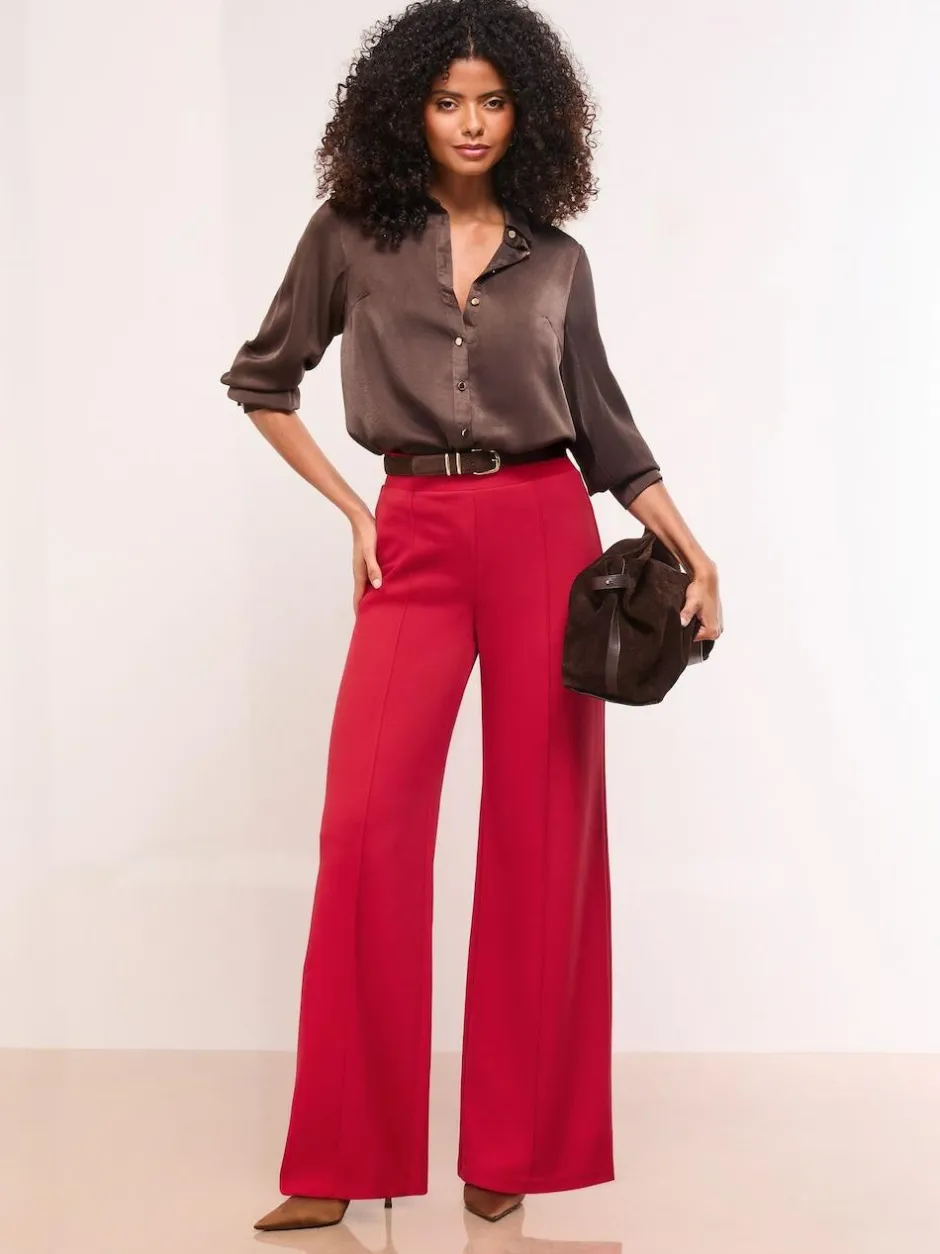Lipsy Petite High Waist Wide Leg Trousers Red Clearance