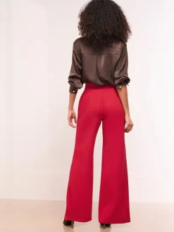 Lipsy Petite High Waist Wide Leg Trousers Red Clearance
