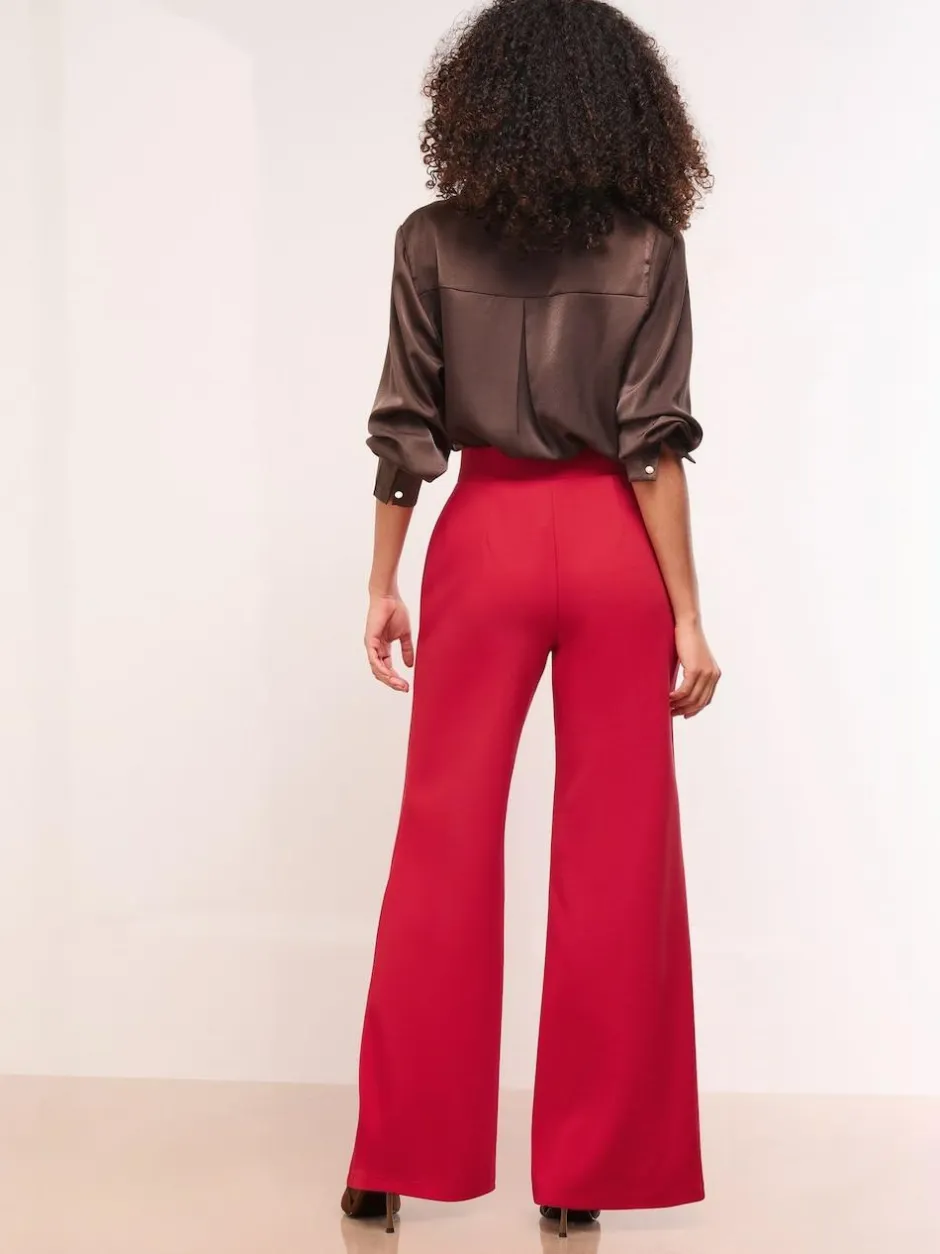 Lipsy Petite High Waist Wide Leg Trousers Red Clearance