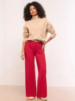 Lipsy Petite High Waist Wide Leg Trousers Red Clearance