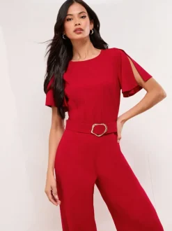 Lipsy Petite Short Sleeve Hardware Jumpsuit Red