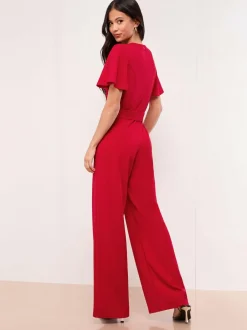 Lipsy Petite Short Sleeve Hardware Jumpsuit Red