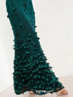 Lipsy Teal Blue Premium Floral 3D Textured Halter Maxi Dress Best