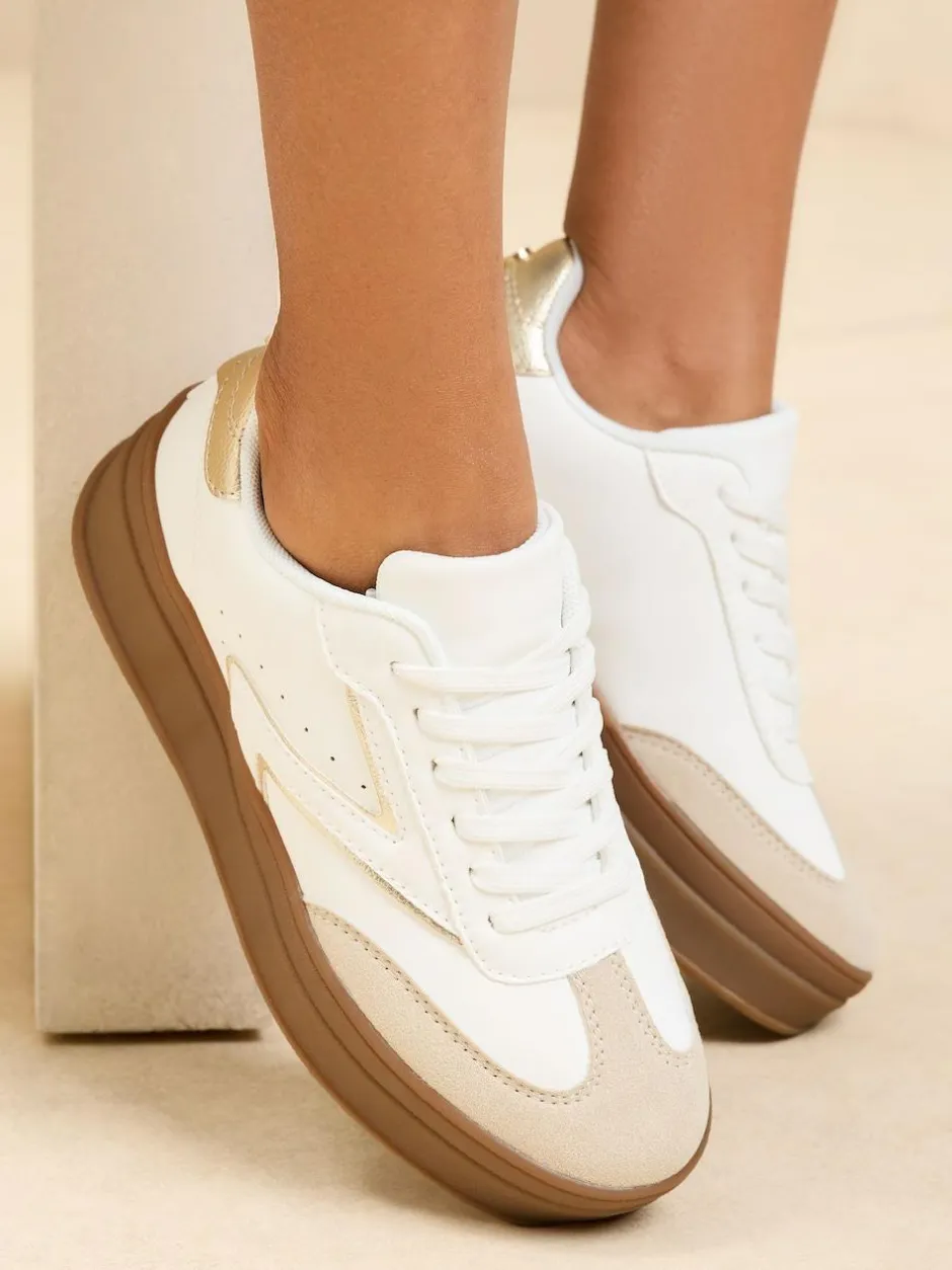 Lipsy Faux Suede Chunky Platform Sports Trainer White Outlet