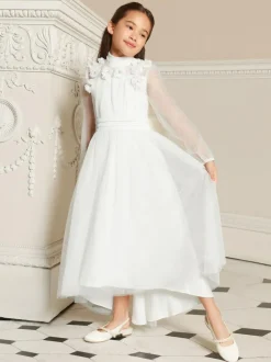 Lipsy White Holy Communion Long Sleeve Mesh Corsage Occasion Dress (7-11yrs) New