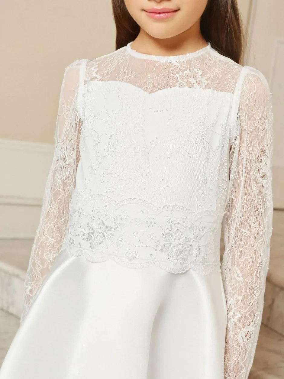 Lipsy White Holy Communion Long Sleeve Lace Satin Occasion Dress (7-11yrs) Clearance
