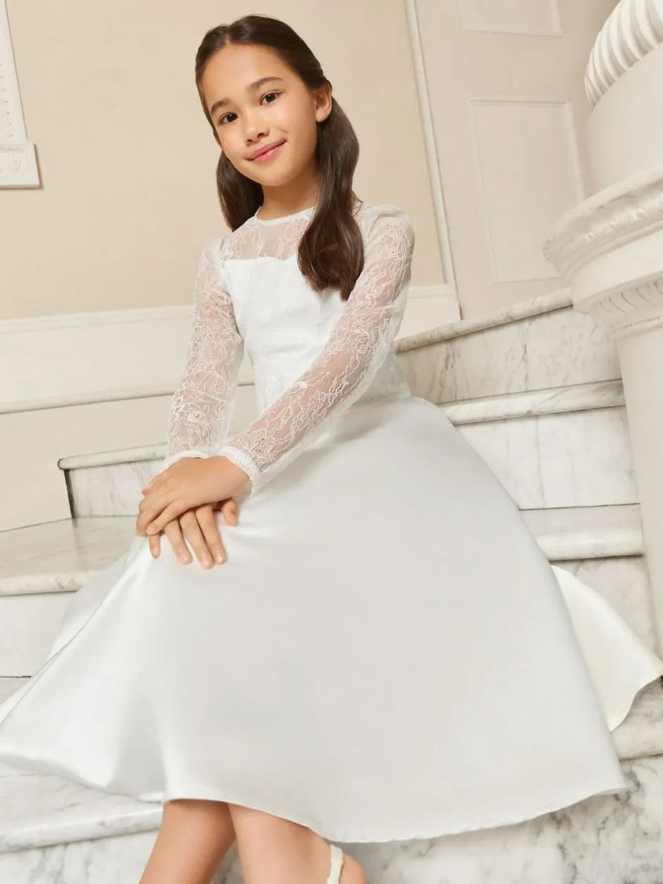Lipsy White Holy Communion Long Sleeve Lace Satin Occasion Dress (7-11yrs) Clearance