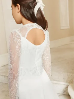 Lipsy White Holy Communion Long Sleeve Lace Satin Occasion Dress (7-11yrs) Clearance