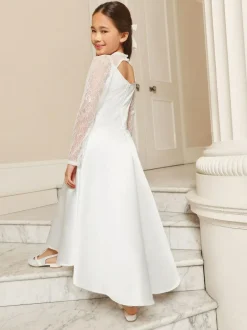 Lipsy White Holy Communion Long Sleeve Lace Satin Occasion Dress (7-11yrs) Clearance