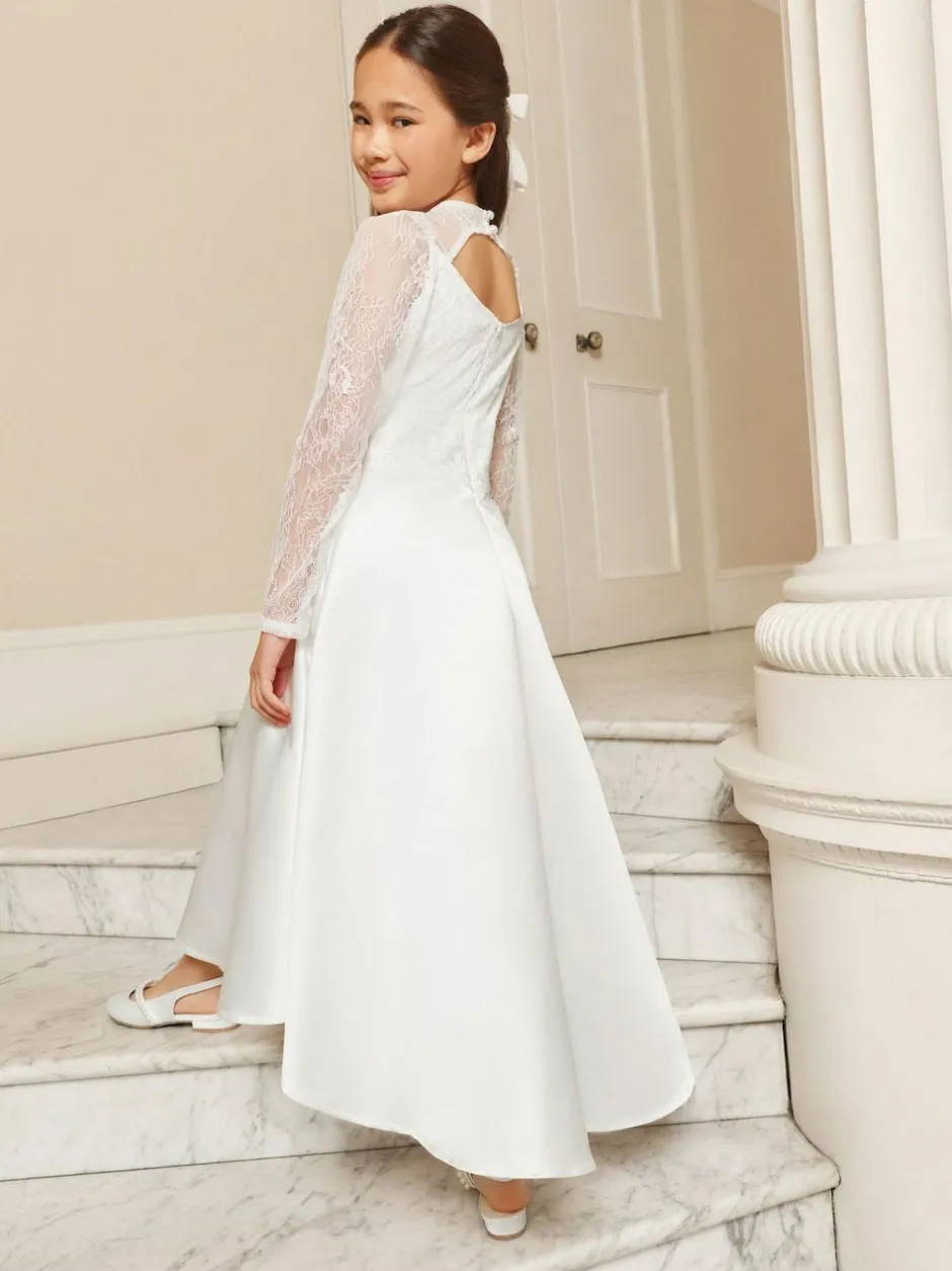 Lipsy White Holy Communion Long Sleeve Lace Satin Occasion Dress (7-11yrs) Clearance