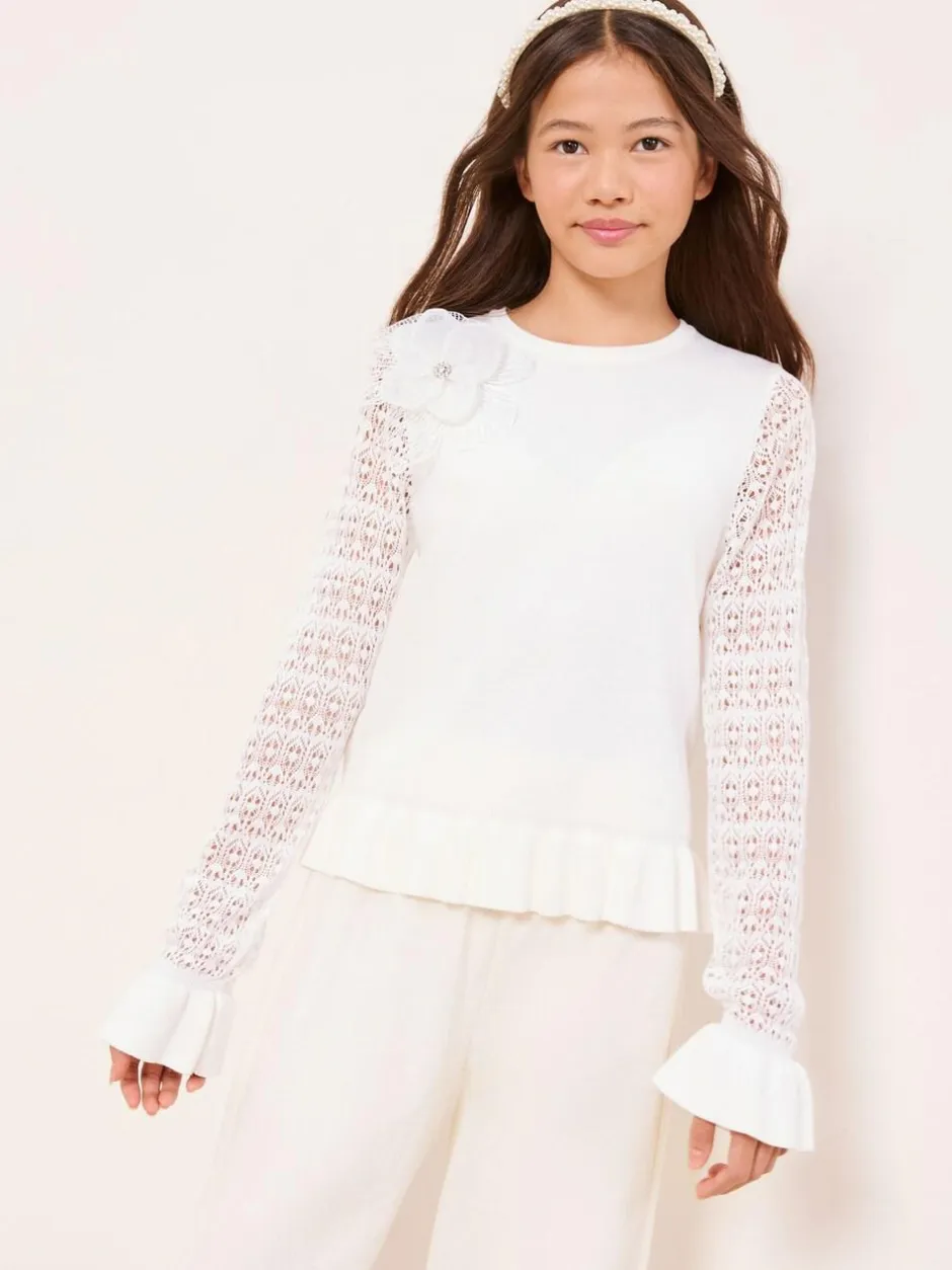Lipsy White Knit Peplum Lace Occasion Jumper (5-16yrs) Clearance