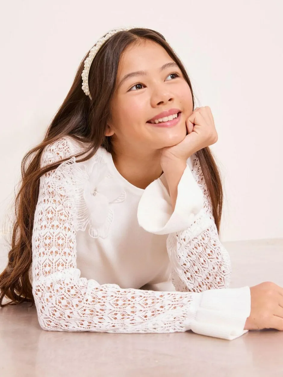 Lipsy White Knit Peplum Lace Occasion Jumper (5-16yrs) Clearance