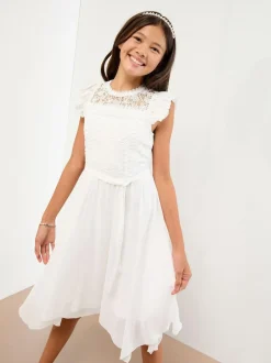 Lipsy Lace Front Flutter Sleeve Occasion Dress (5-16yrs) White Best