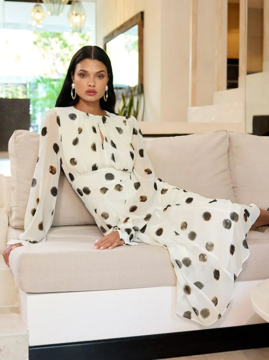 Lipsy Long Sleeve Underbust Fit And Flare Midi Dress White Best