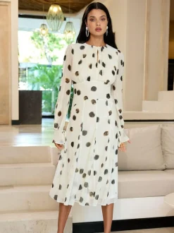 Lipsy Long Sleeve Underbust Fit And Flare Midi Dress White Best