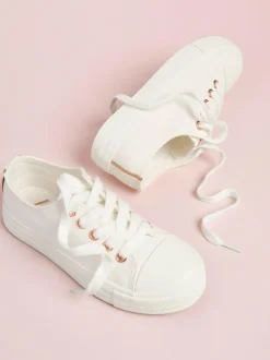 Lipsy Low Top Lace-Up Canvas Baseball Trainers White
