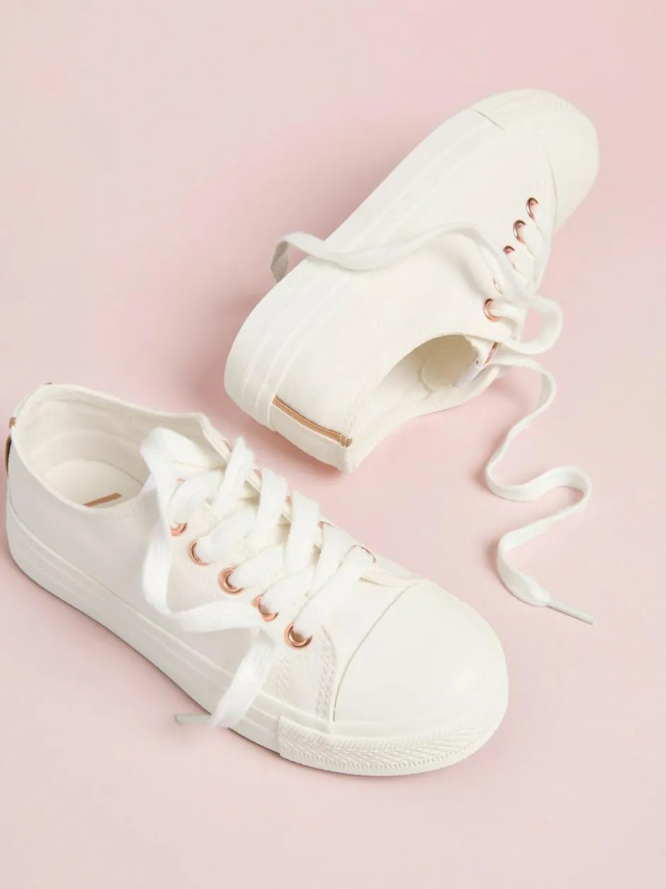 Lipsy Low Top Lace-Up Canvas Baseball Trainers White
