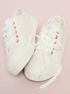 Lipsy Low Top Lace-Up Canvas Baseball Trainers White