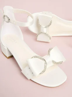Lipsy Standard Fit (F) Embellished Bow Occasion Flower Girl Block Heeled Sandals White Discount