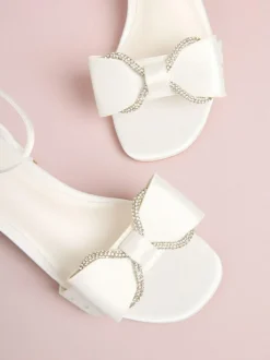 Lipsy Standard Fit (F) Embellished Bow Occasion Flower Girl Block Heeled Sandals White Discount