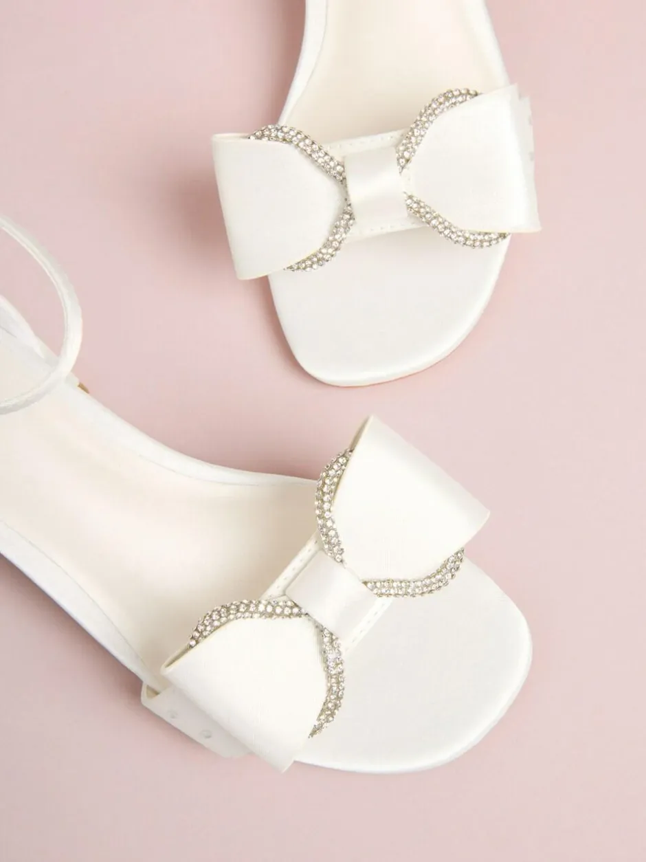 Lipsy Standard Fit (F) Embellished Bow Occasion Flower Girl Block Heeled Sandals White Discount