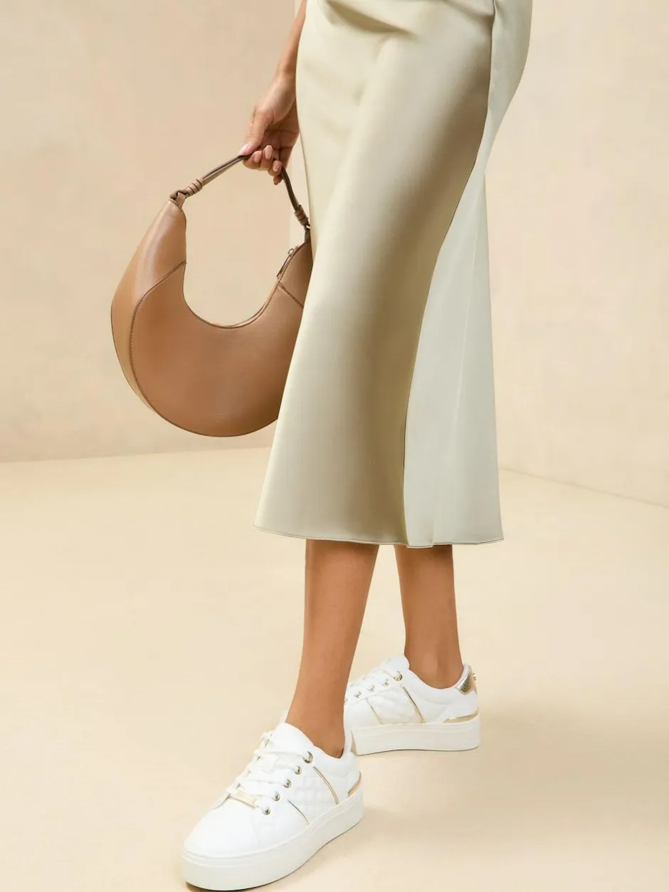 Lipsy White Standard Fit Flat Chunky Flatform Stripe Lace Up Trainers Best