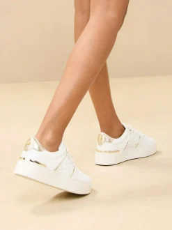 Lipsy White Standard Fit Flat Chunky Flatform Stripe Lace Up Trainers Best