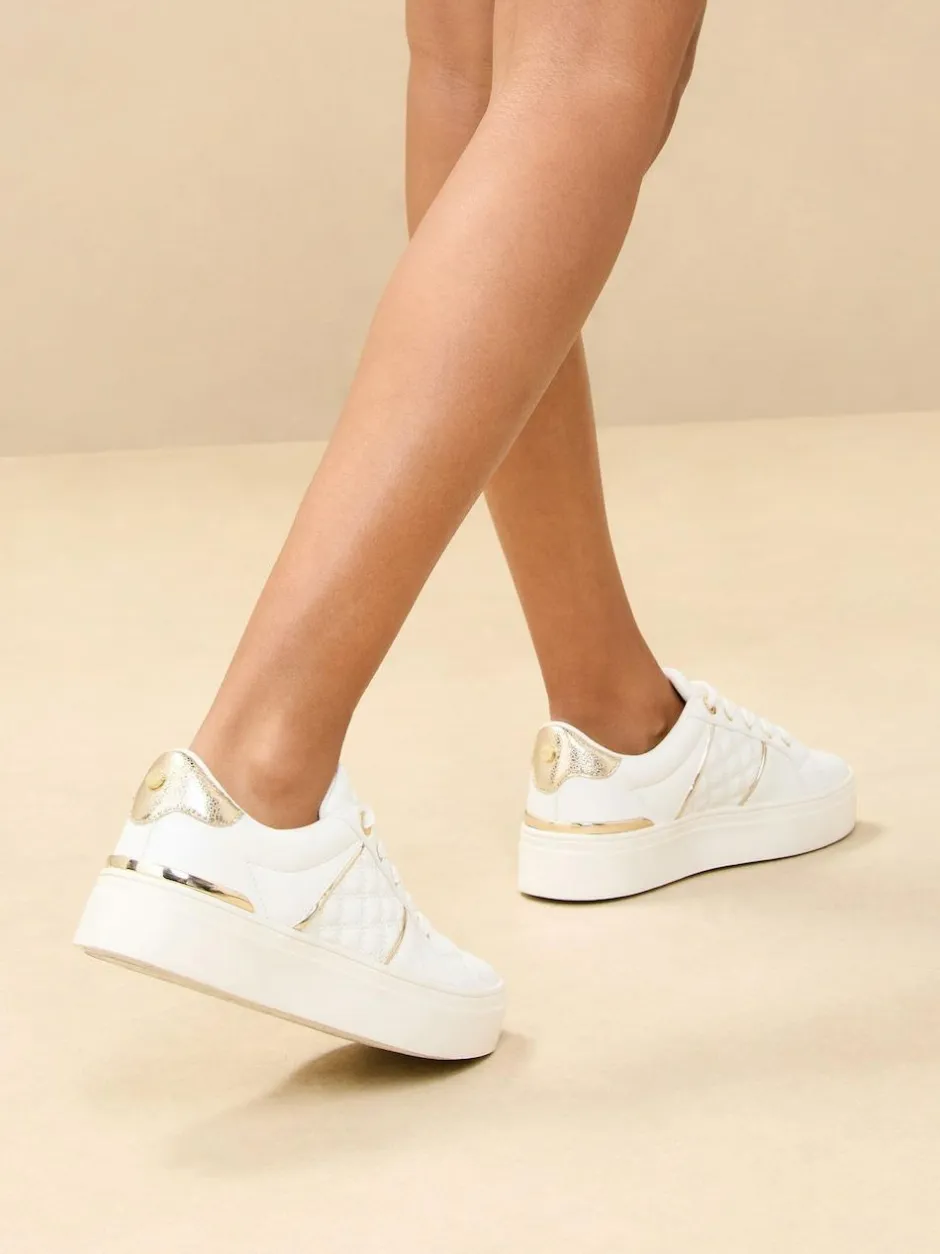 Lipsy White Standard Fit Flat Chunky Flatform Stripe Lace Up Trainers Best