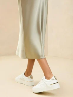 Lipsy White Standard Fit Flat Chunky Flatform Stripe Lace Up Trainers Best