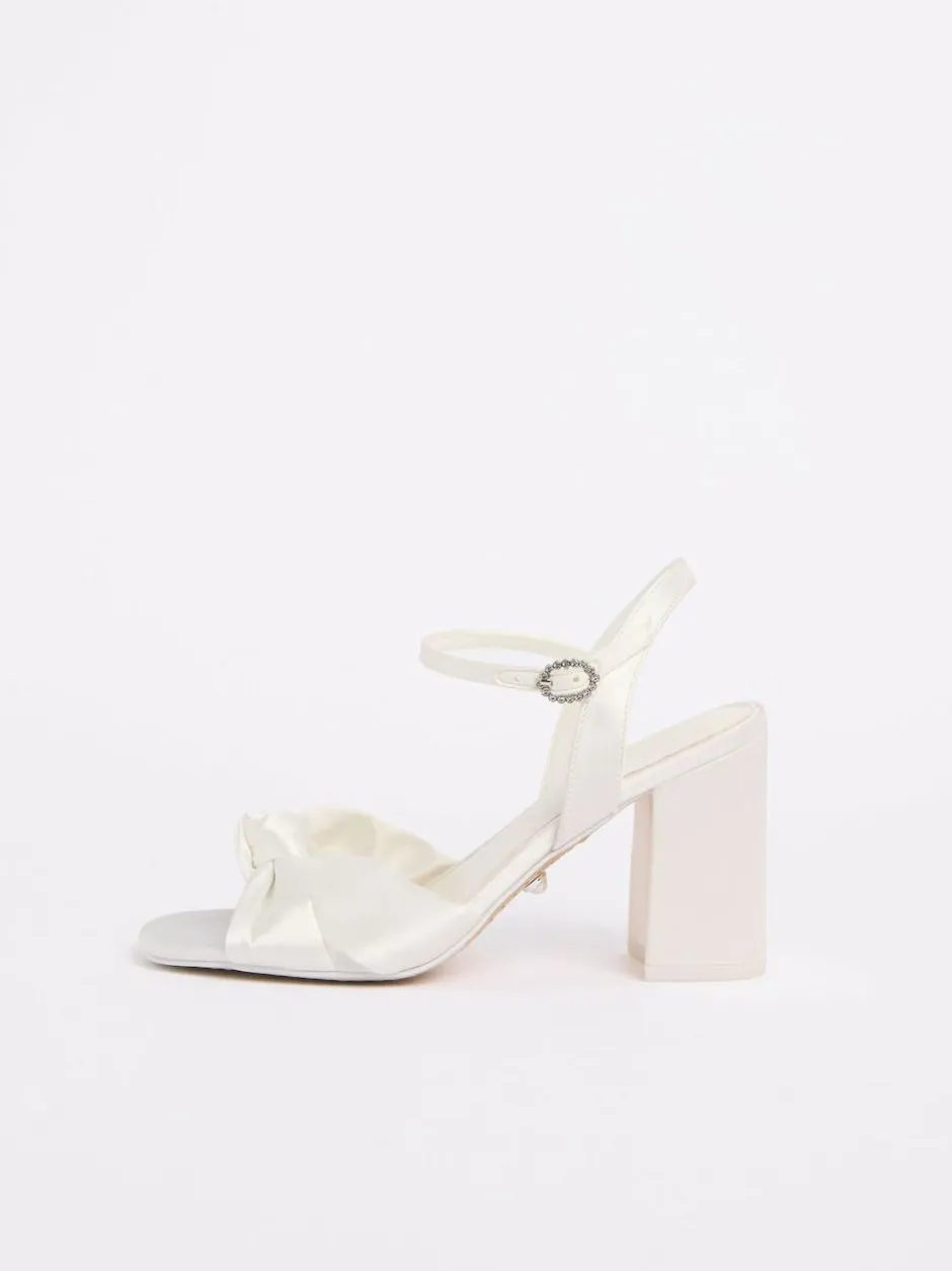 Lipsy White Wide Fit Knot Block Platform Bridal Mid Heel Wedding Sandals