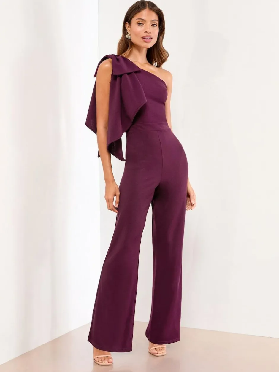 Lipsy One Shoulder Bow Jumpsuit Wine Best