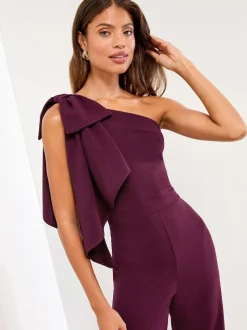 Lipsy One Shoulder Bow Jumpsuit Wine Best