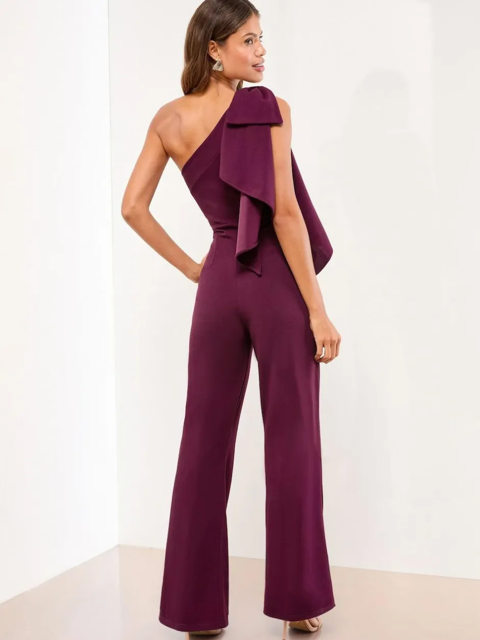 Lipsy One Shoulder Bow Jumpsuit Wine Best