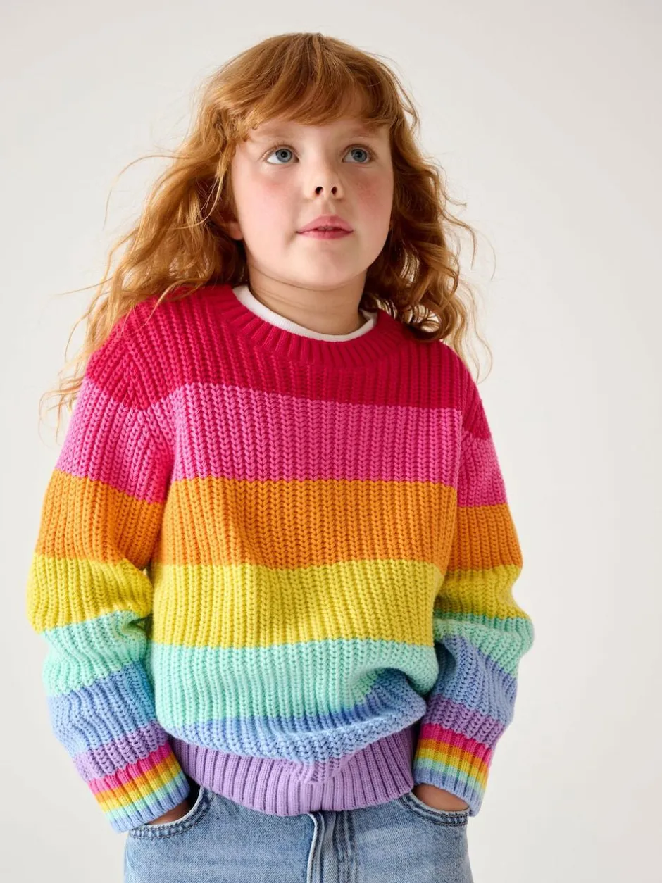 Little Bird by Jools Oliver Knitted Colourblock Jumper Pastel Rainbow Stripe Sale