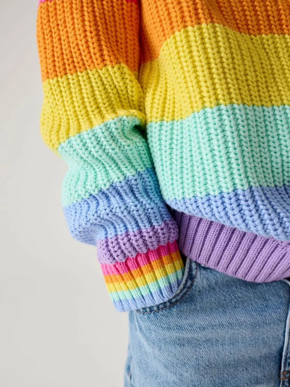 Little Bird by Jools Oliver Knitted Colourblock Jumper Pastel Rainbow Stripe Sale