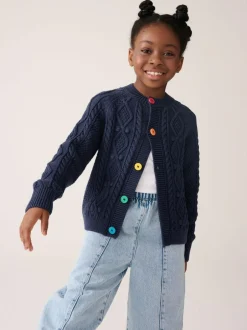 Little Bird by Jools Oliver Knitted Cable Cotton Cardigan Navy