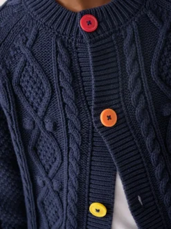 Little Bird by Jools Oliver Knitted Cable Cotton Cardigan Navy