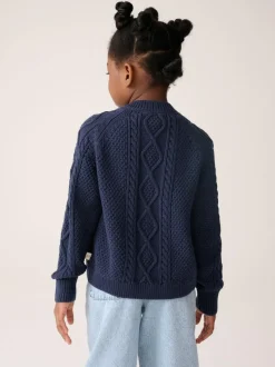 Little Bird by Jools Oliver Knitted Cable Cotton Cardigan Navy