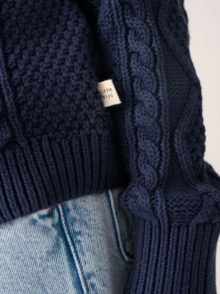 Little Bird by Jools Oliver Knitted Cable Cotton Cardigan Navy