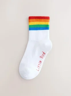 Little Bird by Jools Oliver Ankle Socks 3 Pack White Bright Rainbow Stripe New