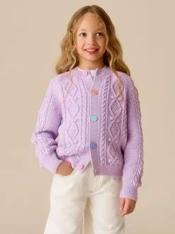 Little Bird by Jools Oliver Knitted Cable Cotton Cardigan Lilac Purple Discount