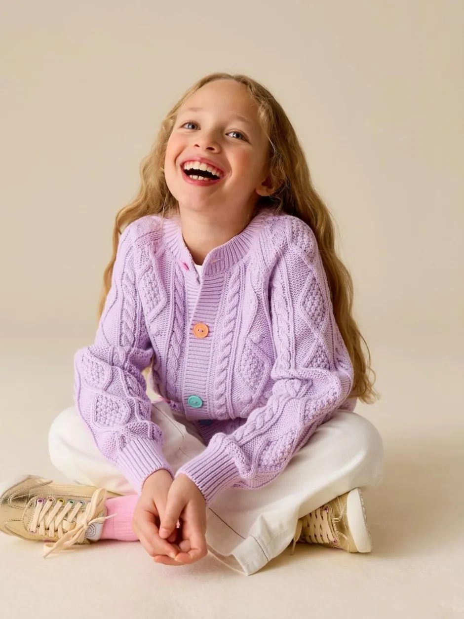 Little Bird by Jools Oliver Knitted Cable Cotton Cardigan Lilac Purple Discount