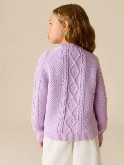 Little Bird by Jools Oliver Knitted Cable Cotton Cardigan Lilac Purple Discount
