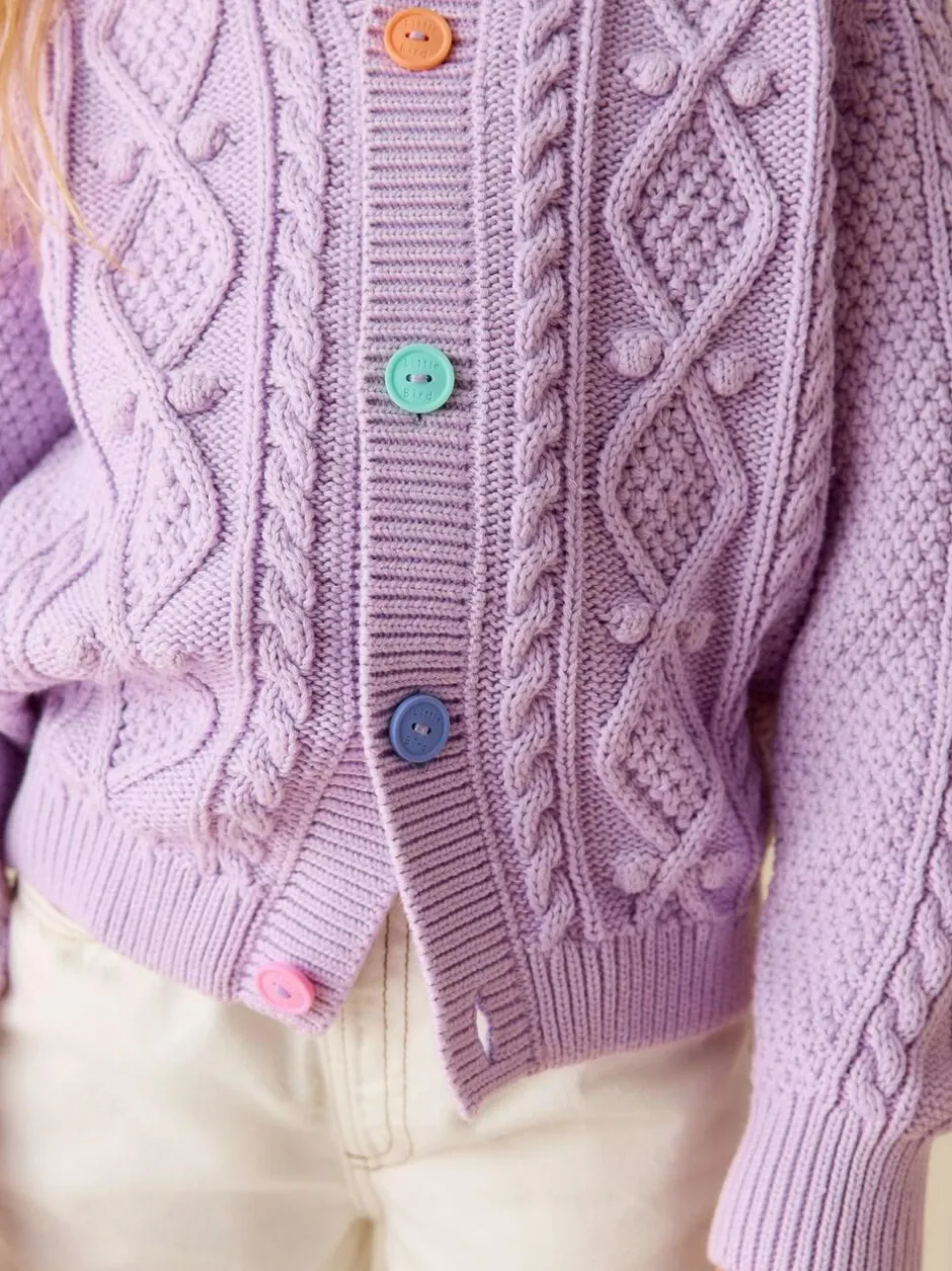 Little Bird by Jools Oliver Knitted Cable Cotton Cardigan Lilac Purple Discount