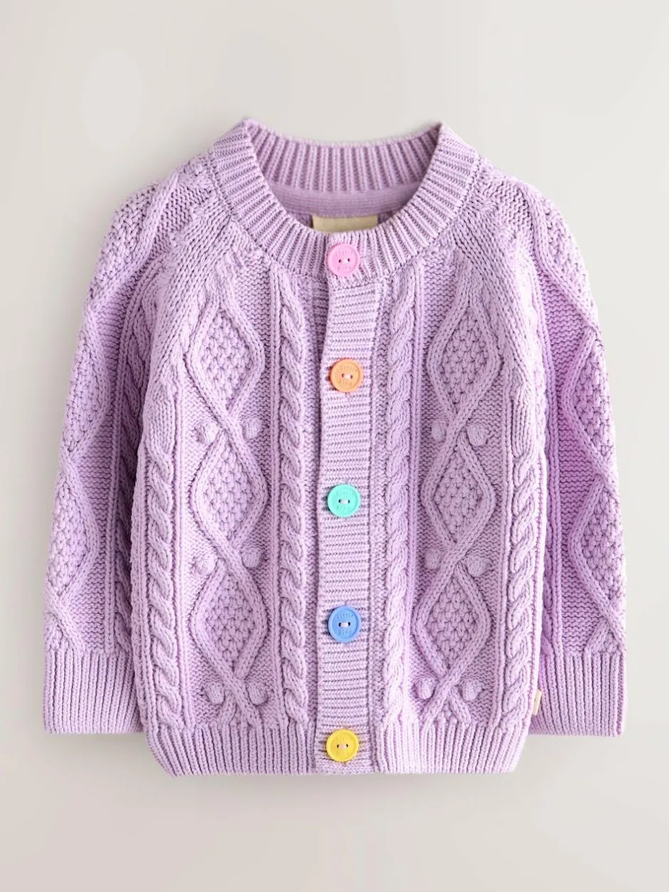 Little Bird by Jools Oliver Knitted Cable Cotton Cardigan Lilac Purple Discount
